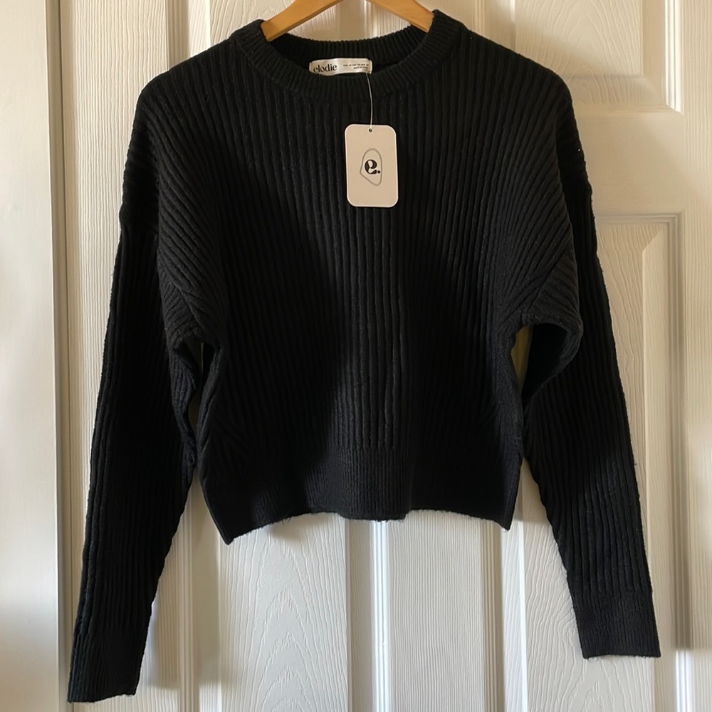 NWT Elodie ribbed crop crew neck sweater